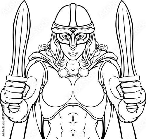 A female Viking, Trojan Spartan or Celtic warrior woman gladiator knight sports team mascot