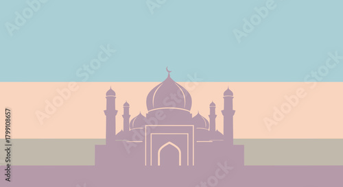 Mosque silhouette on a pastel background. Islamic architecture and culture concept.