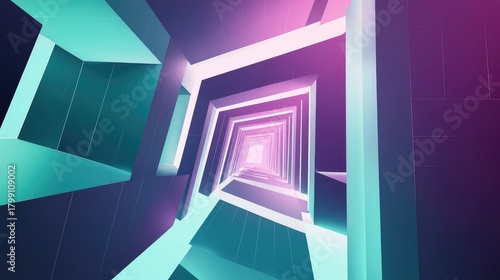 Fototapeta Naklejka Na Ścianę i Meble -  Futuristic digital tunnel with glowing neon lights