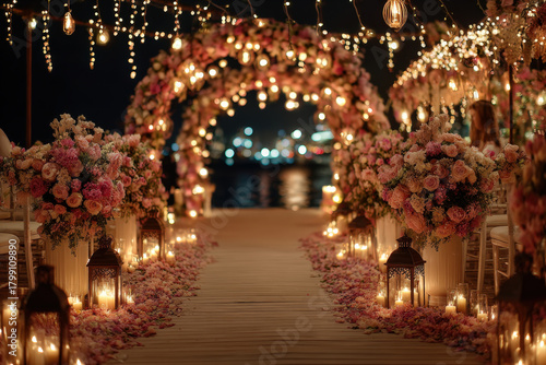 Wallpaper Mural Elegant wedding arch with delicate flowers, candles, and twinkling lights in a fantasy setting Torontodigital.ca