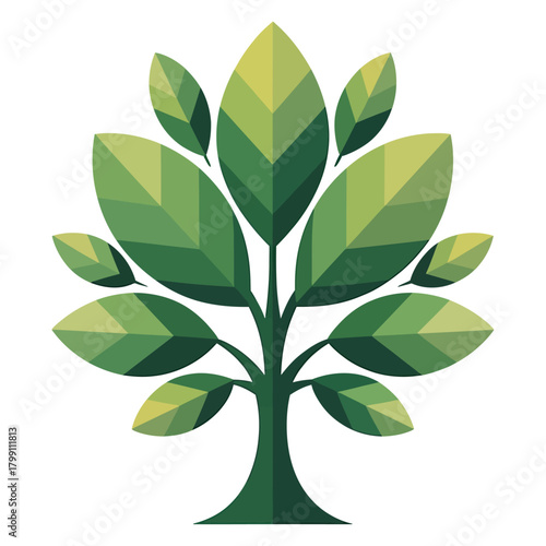 eco concept vector with stylized tree and geometric layered leaves