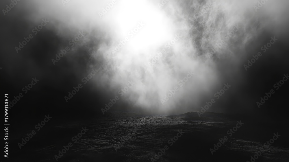 Fototapeta premium Dark mysterious fog illuminating empty textured ground