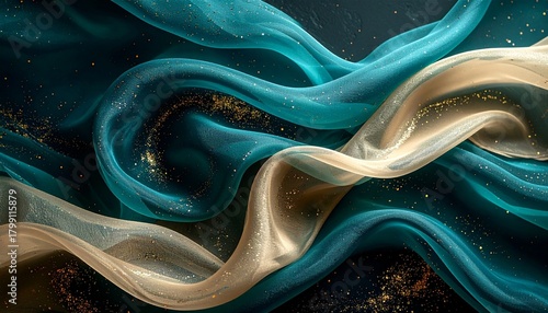 Abstract silk fabric wave with glitter dust elegant design element for cosmetics fashion and beauty themes flowing texture backdrop.