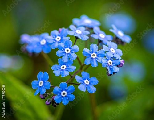 Wallpaper Mural Cluster of vibrant, small, blue forget-me-not flowers blooms against soft green foliage Torontodigital.ca