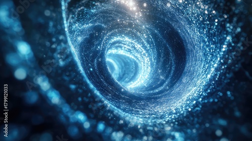 Fototapeta Naklejka Na Ścianę i Meble -  Abstract blue energy vortex tunnel with glowing particles