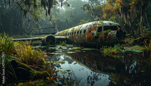 Wallpaper Mural Abandoned Plane in Swamp Reflecting on Loss and Decay of Modern Technology in Nature. Torontodigital.ca