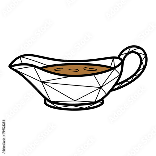 geometric ketchup bowl illustration with polygon line details highlighting bold  condiment artwork