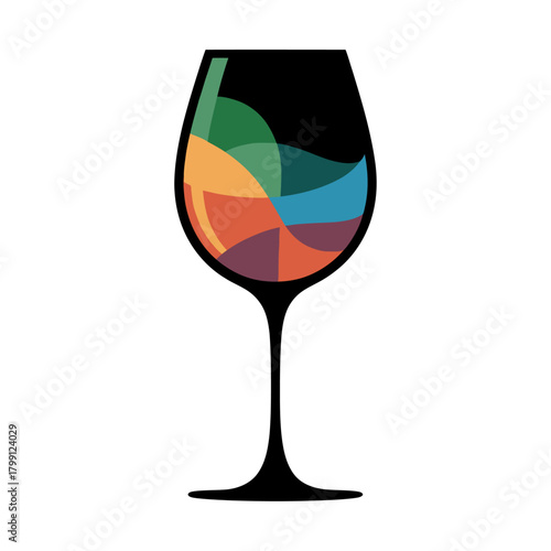 stylized wine glass illustration with colorful flowing shapes captured as elegant artistic glassware