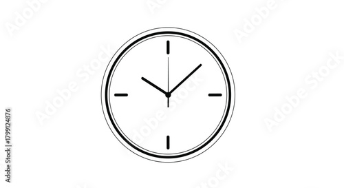 A simple black and white illustration of a clock face with hands pointing to a specific time.