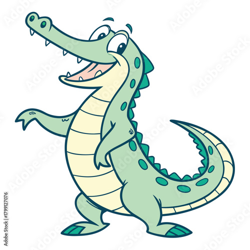 Cartoon Alligator Standing Smiling with White Background