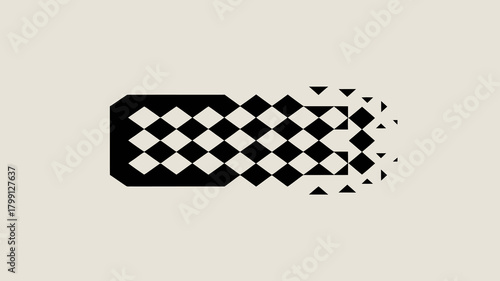 Abstract checkerboard pattern disintegrating into geometric fragments, illustrating data loss or digital decay concept.