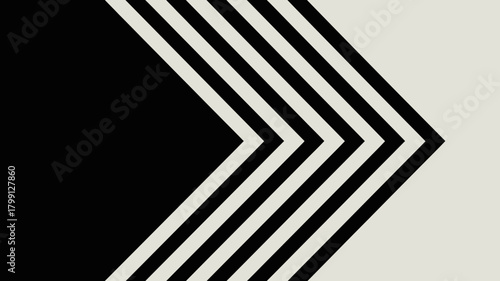 Dynamic geometric chevron arrow pattern with bold black and cream lines, pointing right, representing direction and progress.