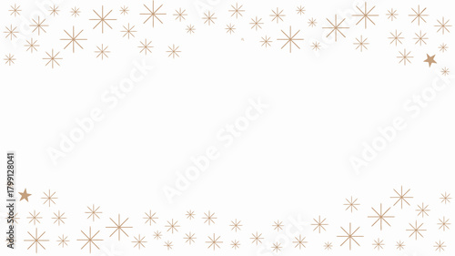Elegant white background with abstract festive golden star and snowflake border design, perfect for holiday greetings and celebrations.