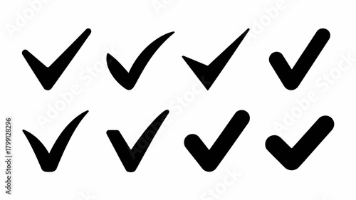 Distinct black checkmark icons representing approval, completion, correctness, validation, and task success symbols.