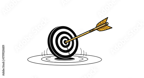 An arrow perfectly hits the bullseye of a target, symbolizing achievement.