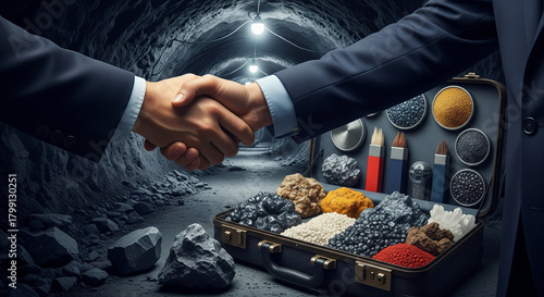 Rare earth metals (REMs) play a key role in global industry across various sectors. Businessmen shake hands in a successful deal.