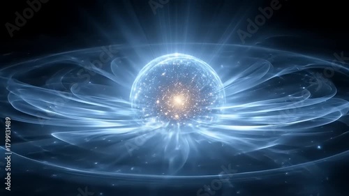 Abstract energy sphere with glowing effects and radiant light in space