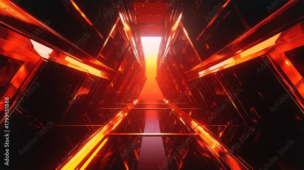 Fototapeta premium Abstract sci fi tunnel glowing with futuristic orange light