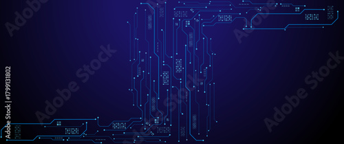 Abstract technology frame made of circuit board wires and digital elements.