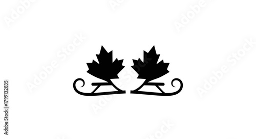 Two stylized black maple leaves on a white background, resembling a decorative element.