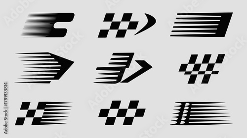 Modern vector collection of abstract speed logos and racing icons, dynamic design elements for fast motion and automotive themes.