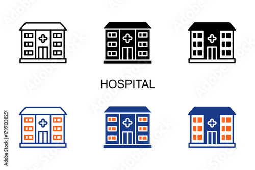 Hospital Icon Multi Style Vector Illustration