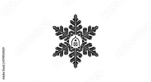 A stylized black snowflake emblem with a small bell inside a house-like structure at its center.