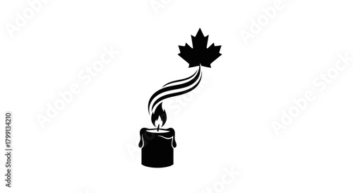 A black and white illustration of a lit candle with smoke rising to form a Canadian maple leaf.