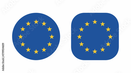 European union flag symbols, round and rounded square vector icons, representing the eu, europe, governance, and identity.