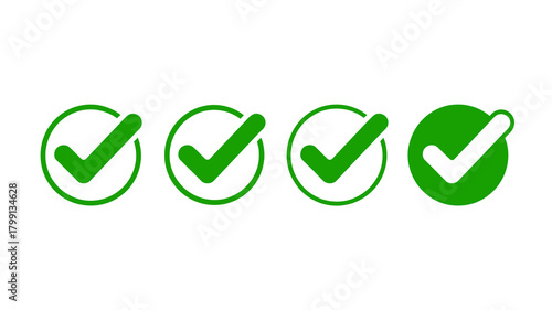 Four distinct green checkmark icons in a row, symbolizing success, approval, completion, and validation for web design.