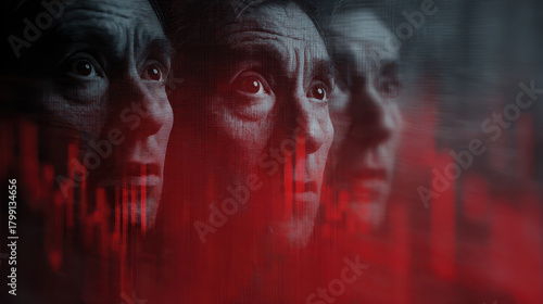 Anxious investor stock market red chart panic financial crash fear downturn loss