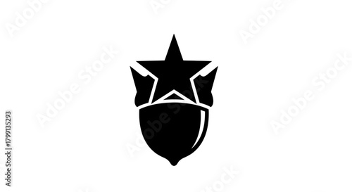 A black and white graphic illustration of an acorn with a star on top, symbolizing growth and achievement.