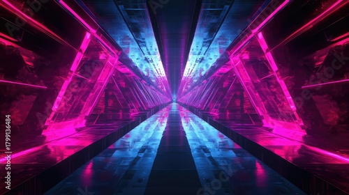 Fototapeta Naklejka Na Ścianę i Meble -  Futuristic tunnel with glowing neon pink blue lights