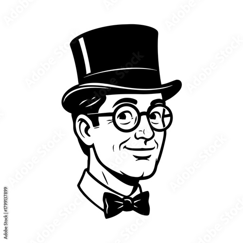 Man with Top Hat and Glasses Smiling Confidently