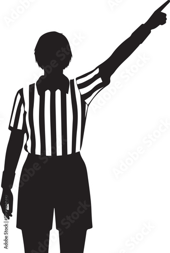 Boxing day referee signals victory or penalty with upraised arm and pointing finger