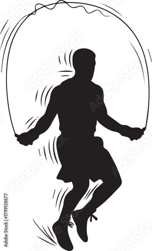 Energetic silhouette of a man jumping rope exercising for fitness and sport