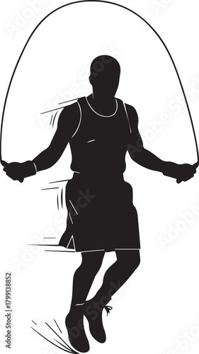 Athletic silhouette of a man jumping rope for intense fitness training and cardio workout