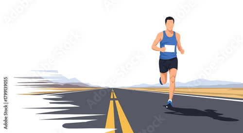 Marathon Runner Speeding on Open Road Fitness Achievement and Endurance