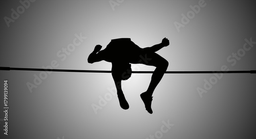 Silhouette of High Jumper Clearing the Bar Black and White Sports Action