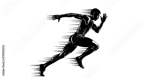 Dynamic Black and White Illustration of a Sprinter in Motion