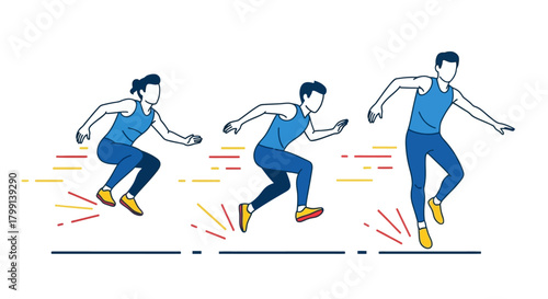 Athlete Performing Sequential Jump Illustration for Sports and Fitness Concepts