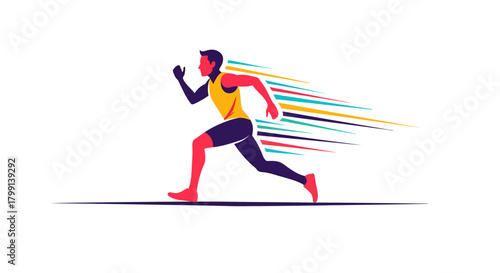 Fast Running Man Vector Illustration Sprinting Athlete Trail