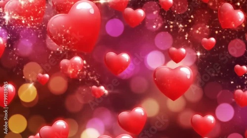 Romantic Valentine’s Day Animation with Floating Hearts and Soft Sparkling Bokeh Background