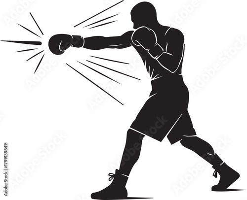 Powerful silhouette boxer delivering a knockout punch in dynamic motion sports action