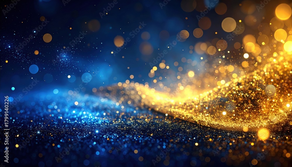 Naklejka premium Dreamy dark blue background with gold particles