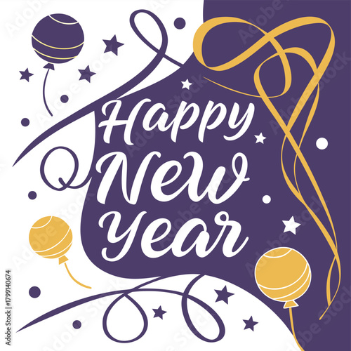 Festive new year greeting card design with celebratory elements