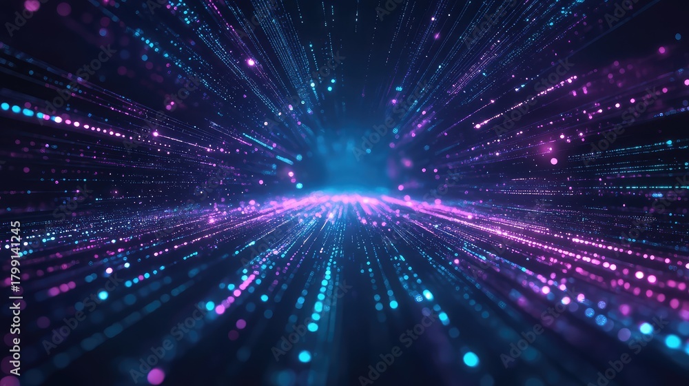 Obraz premium Digital data stream traveling through virtual tunnel