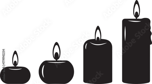 Set of burning candles isolated on, vector illustration