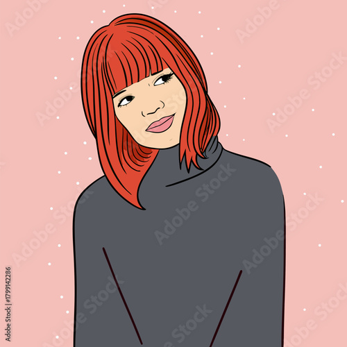 Portrait of a Young Woman with Vibrant Red Hair in a Turtleneck