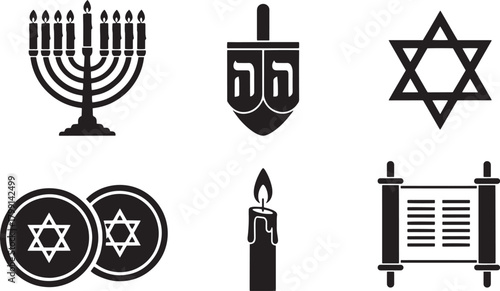 Hanukkah symbols isolated on, vector illustration